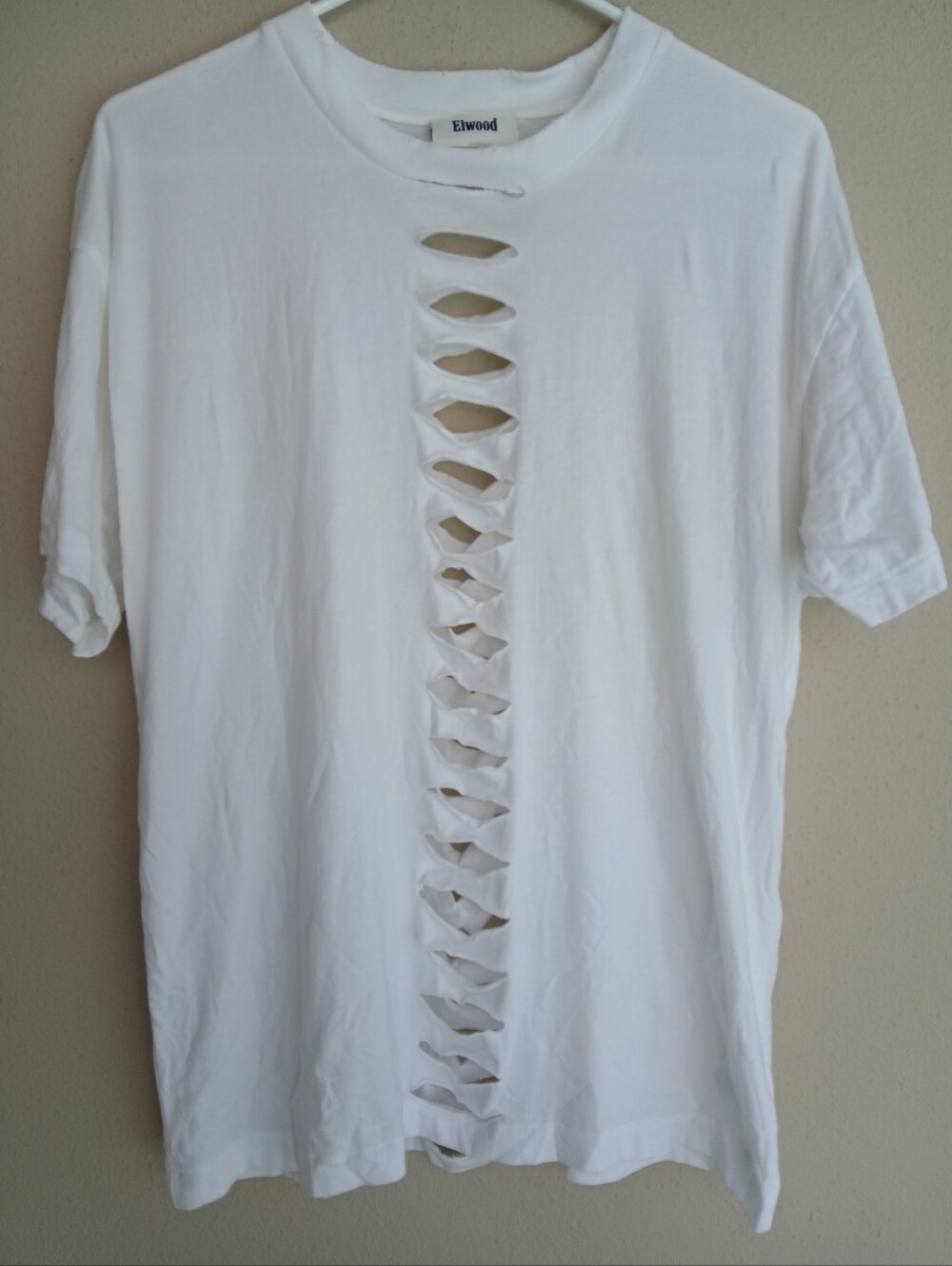 Elwood 100% Organic Cotton Distressed Boxy White T-Shirt Top Oversized XS